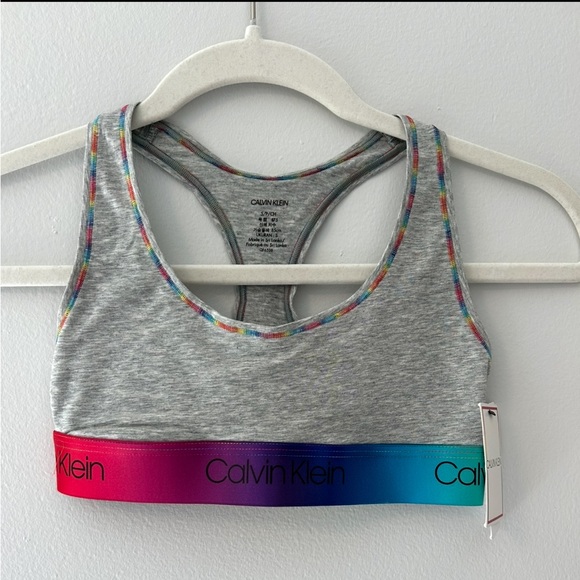 Calvin Klein Other - NWT Calvin Klein Modern Cotton Pride unlined razor back bralette in grey/rainbow